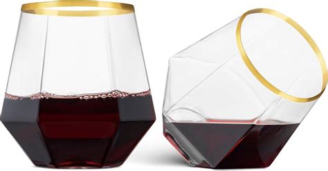 Munfix Gold Rim Plastic Stemless Wine Glasses 32 Pack