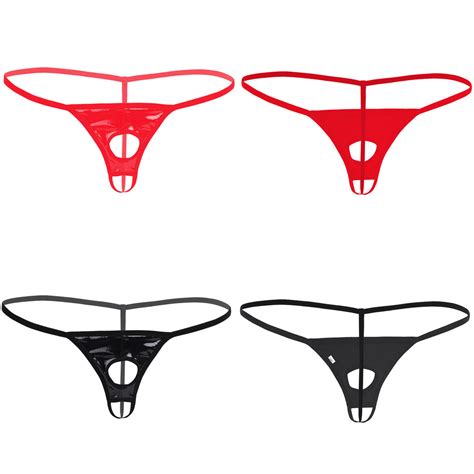 JanJean Men Lingerie Patent Leather G String Bikini Underwear Underpants With Holes Shopee