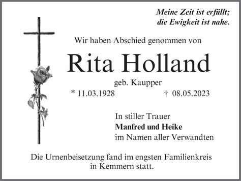 Rita Holland Traueranzeige Trauer Infranken De