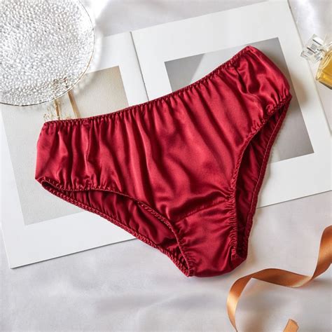 Pure Mulberry Silk Bikini Pantie Mid Waist In Ruby Soft Strokes Silk Wolf Badger