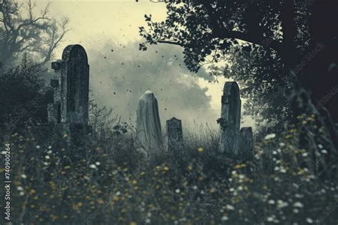 A Photo Of An Aged Cemetery Nestled Amidst A Dense Forest With