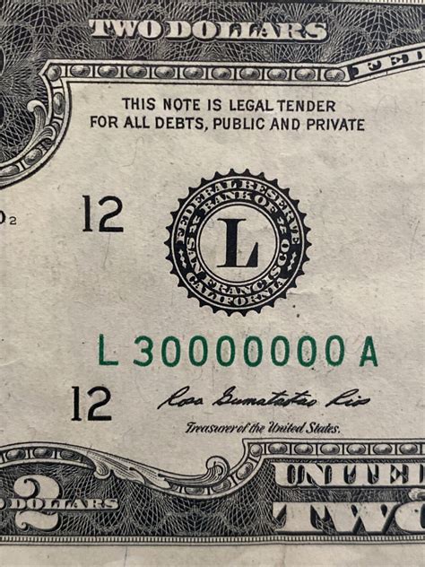 Error Misalgned And Off Center 2013 2 Dollar Bill Super Rare Binary L30000000a！ Ebay