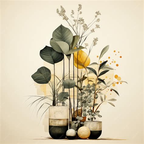 Modern Artwork of Gray Plants with Subtle Thin Line Texture | Premium