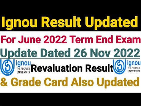 Ignou Result Grade Card Updated Revaluation Result Also Updated