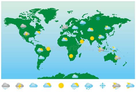 World Weather Forecast Map And Icons Stock Vector - Illustration of ...