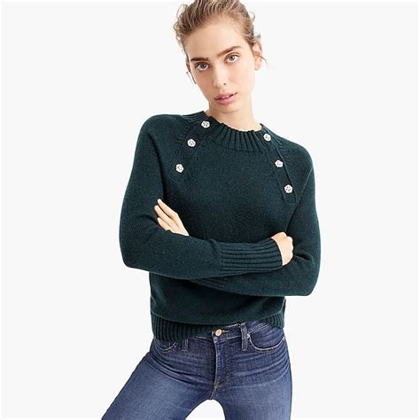 Crewneck Sweater With Jeweled Buttons Women Just In Sweaters Crew