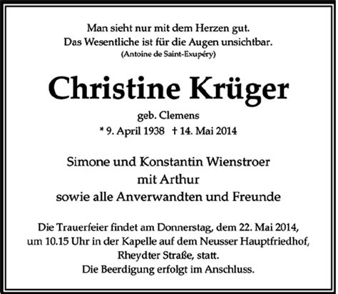 Alle Traueranzeigen für Christine Krüger trauer rp online de