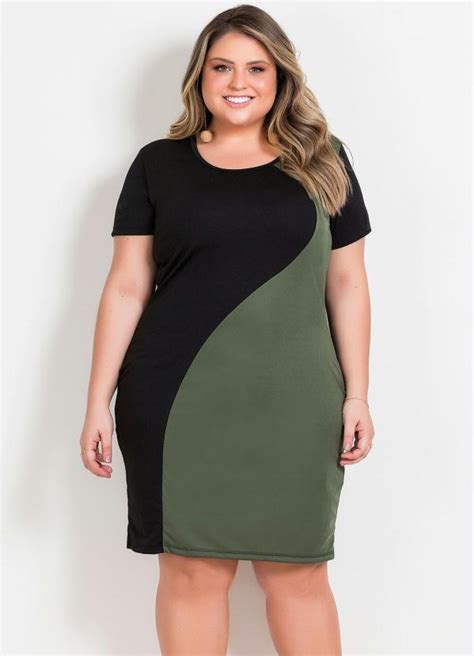 Vestido Midi Preto E Verde Plus Size Marguerite