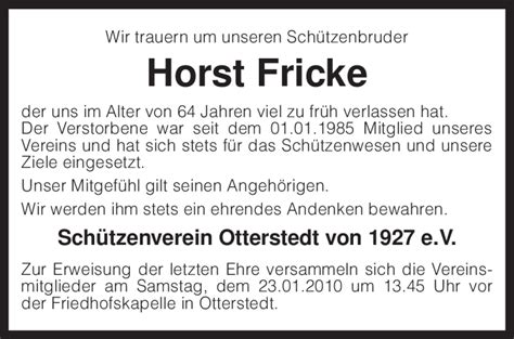 Traueranzeigen Von Horst Fricke Trauer Kreiszeitung De