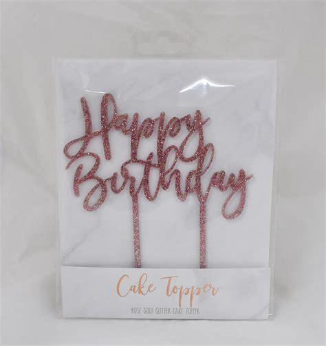 Rose Gold Glitter Happy Birthday Cake Topper Sugar Ice