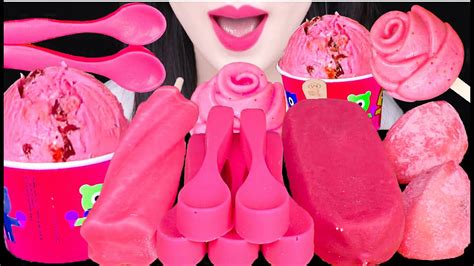 Asmr Pink Ice Cream Edible Spoon Cherry Jubilee Magnum Ice Cream 핑크