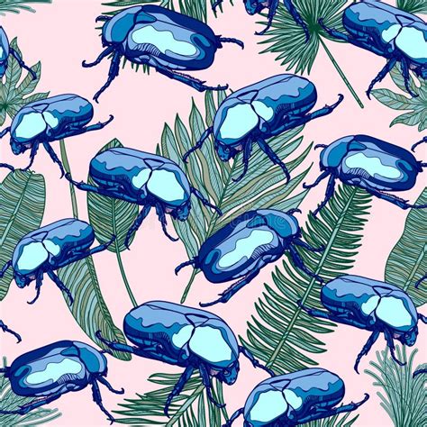 Seamless Pattern With Scarab Beetles Stock Vector Illustration Of