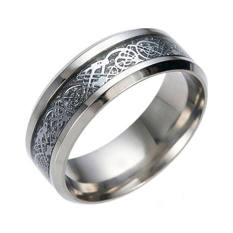 Rskk Punk Dragon Pattern Ring Dragon Dragon Golden Stainless With Silver Ring Titanium Rings