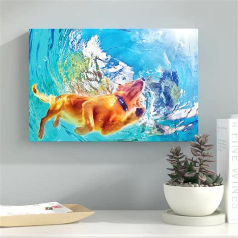 Painted Underwater Dog Wrapped Canvas Graphic Art Print On Canvas