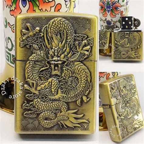 Jual Lighter Atau Korek Api Warna Gold Motif Timbul Dragon Sudah