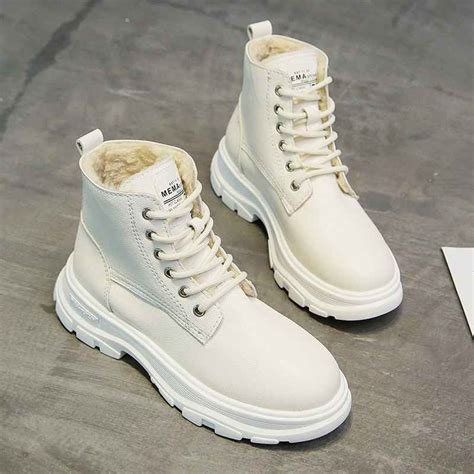 Womens Boots Winter White Boots Fashion Platform Ankle Boots Lace Up