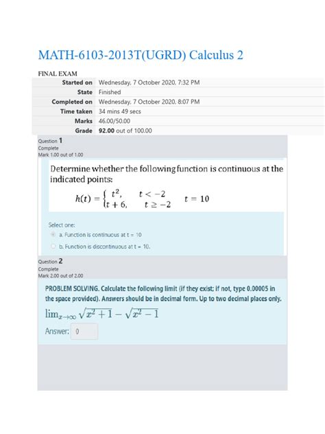 Calculus 2 Final Exam Pdf Pdf Area Ice