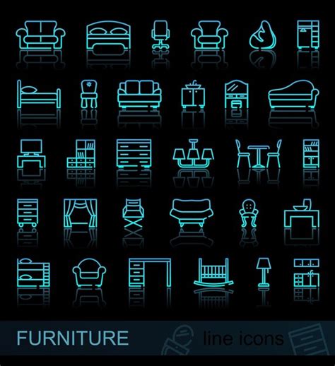 Premium Vector Line Furniture Icons Set