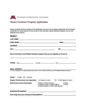 Fillable Online Extension Umn Master Gardener Program Application