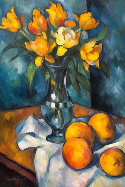 Premium Ai Image A Painting Of Oranges And A Vase With Oranges On A