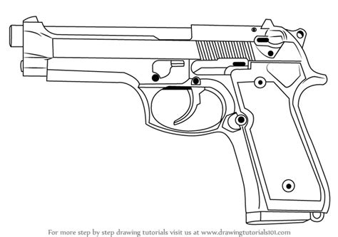 Learn How to Draw a 9mm Beretta M9 Pistol (Pistols) Step by Step : Drawing Tutorials