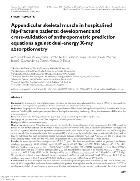 Pdf Appendicular Skeletal Muscle In Hospitalised Hip Fracture