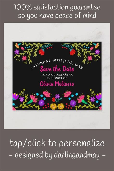 Save The Date Floral Mexican Fiesta Black Announcement Postcard