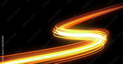 Bright Light Trail Orange Neon Glowing Wave Trace Energy Flash And