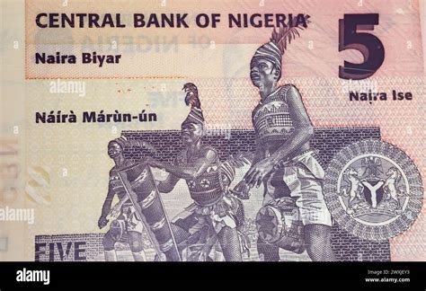 African Tribal Native Motif With Drummers On Nigeria 5 Naira Currency