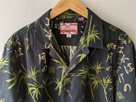 Rjc Hawaiian Shirt Black Green Foliage Mens Large Ma… Gem