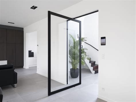 Skd75 Steel Look Glass And Aluminium Offset Axis Pivot Door By Anyway Doors