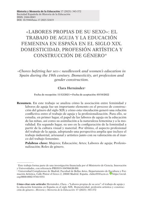 Pdf Labores Propias De Su Sexo El Trabajo De Aguja Y La Educaci N