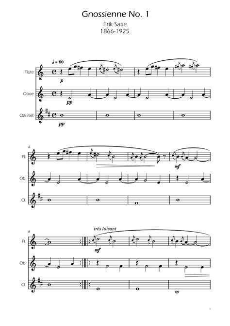 Erik Satie Gnosienne No1 Woodwind Trio Arr Ygor Nunes By Erik Satie Sheet Music For