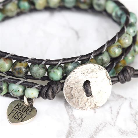 Bold African Turquoise Double Wrap Bracelet Bluefish Bohemian