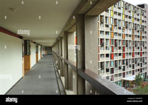 A Walkway By Apartment Entrances In A Redeveloped Flank Of Park Hill