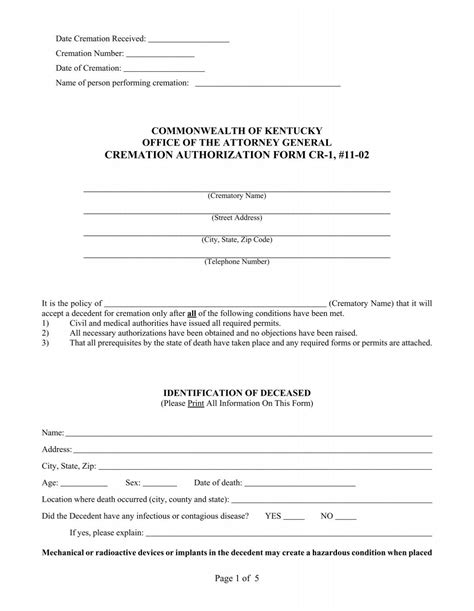 Cremation Authorization Form Cr 1 Grissom Martin Funeral Home