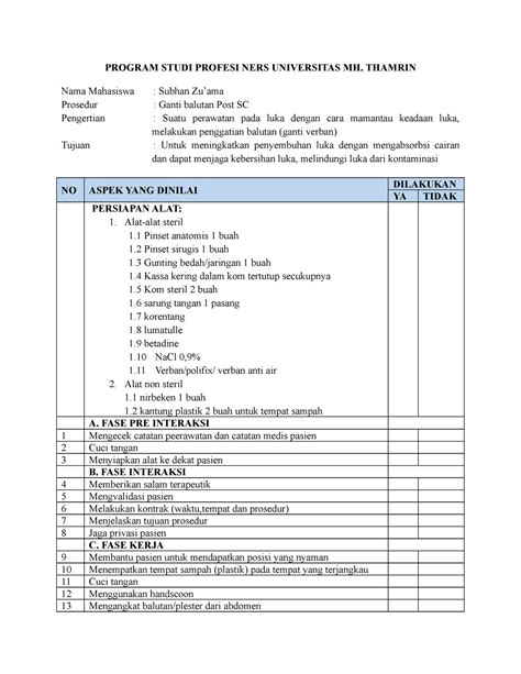 Sop Ganti Balutan Post Sc Program Studi Profesi Ners Universitas Mh