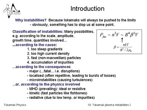 Tokamak Physics Jan Mlyn 10 Tokamak Plasma Instabilities