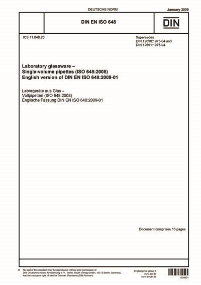 DIN EN ISO 648:2009 - Laboratory glassware - Single-volume pipettes ...