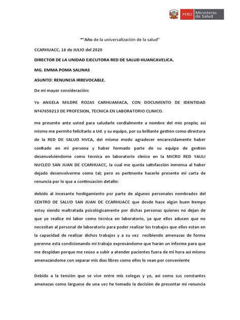 Carta De Renuncia Pdf Bienestar Medicina