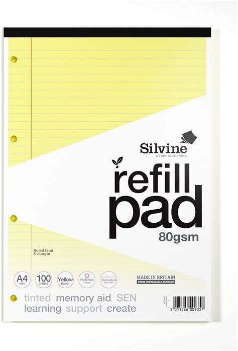 silvine bloc notes  papier jaune pour dyslexie ligne avec marge