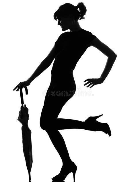 Silhouette Woman Holding Closed Umbrella Stock Images Image 21139754