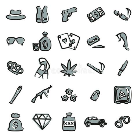 Gangster Icons Freehand 2 Color Stock Vector Illustration Of Gang