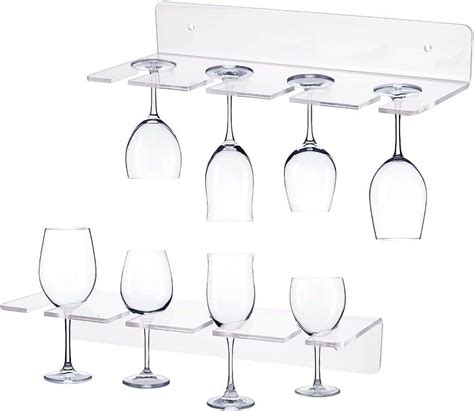 2 Pack Acrylic Wine Glass Holders Wall Mounted Clear Wine Glasses Display Rack Champagne Wall