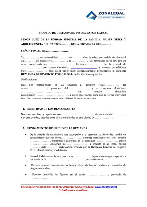 9 49 Modelo De Demanda De Divorcio Por Causal Modelo De Demanda De