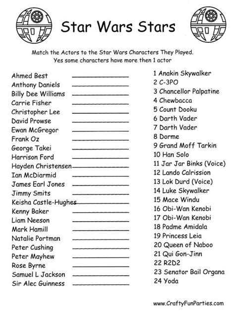 Star Wars Match The Actor To The Character Printable Star Wars