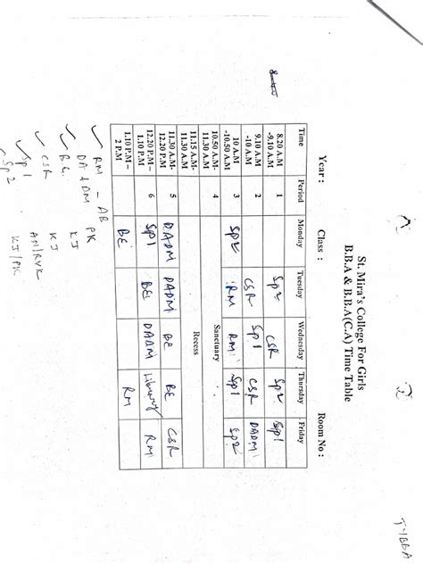 Timetable For Bba And Bca Classes At St Miras College For Girls