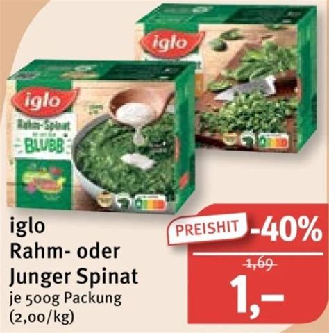 Iglo Rahm Oder Junger Spinat 500 G Packung Angebot Bei Feneberg