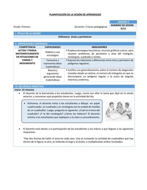 Pdf Planificaci N De La Sesi N De Aprendizaje Utilizamos Reas Y