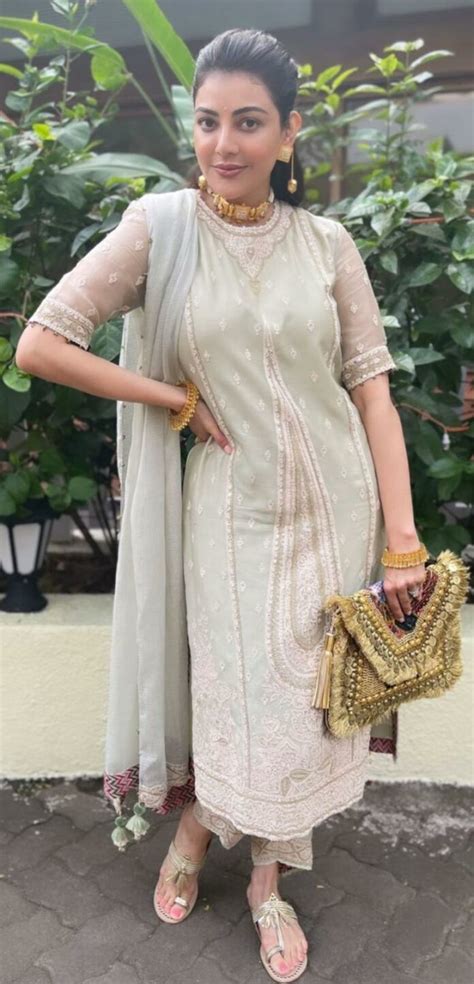 Kajal Aggarwal S Winter Wedding Guest Look In A Sage Green Kurta Set